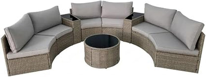 🌴 Outdoor Half-Moon Sofa Set 🛋️ | Patio Sectional Lounge Furniture ✨ | Garden Relax Seating ☀️