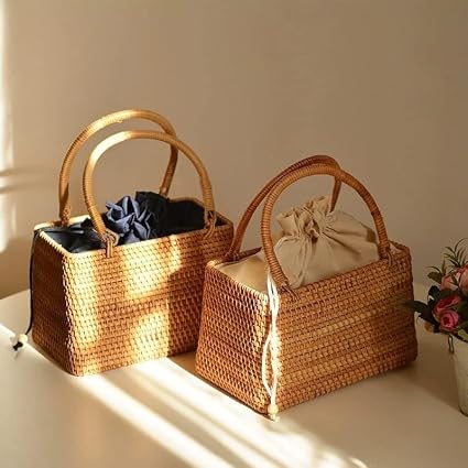 🌾 Handmade Rattan Straw Bag – Summer Beach Crossbody Basket Bag 👜✨