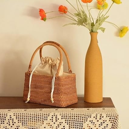 🌾 Handmade Rattan Straw Bag – Summer Beach Crossbody Basket Bag 👜✨