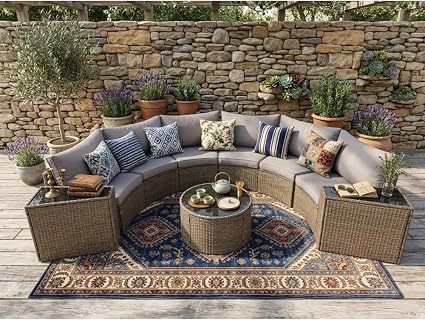 🌴 Outdoor Half-Moon Sofa Set 🛋️ | Patio Sectional Lounge Furniture ✨ | Garden Relax Seating ☀️