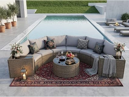 🌴 Outdoor Half-Moon Sofa Set 🛋️ | Patio Sectional Lounge Furniture ✨ | Garden Relax Seating ☀️