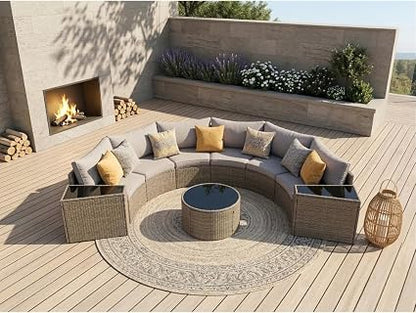🌴 Outdoor Half-Moon Sofa Set 🛋️ | Patio Sectional Lounge Furniture ✨ | Garden Relax Seating ☀️