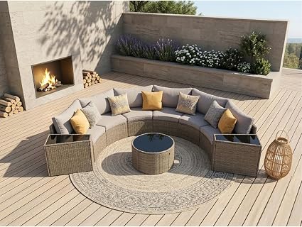 🌴 Outdoor Half-Moon Sofa Set 🛋️ | Patio Sectional Lounge Furniture ✨ | Garden Relax Seating ☀️