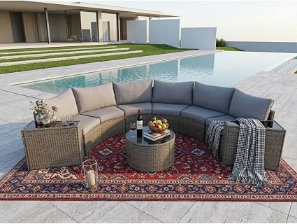 🌴 Outdoor Half-Moon Sofa Set 🛋️ | Patio Sectional Lounge Furniture ✨ | Garden Relax Seating ☀️