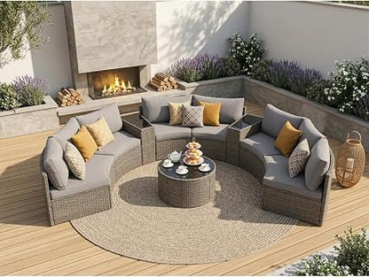🌴 Outdoor Half-Moon Sofa Set 🛋️ | Patio Sectional Lounge Furniture ✨ | Garden Relax Seating ☀️