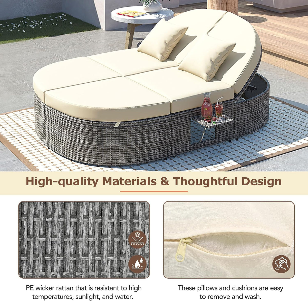 🌴 Outdoor Adjustable Daybed – Rattan Lounge Recliner Sofa 🛋️✨