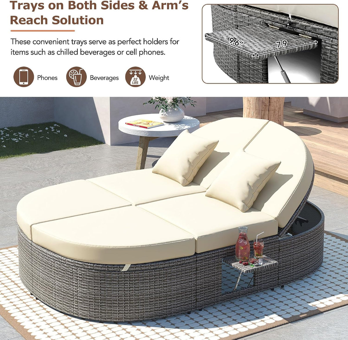 🌴 Outdoor Adjustable Daybed – Rattan Lounge Recliner Sofa 🛋️✨