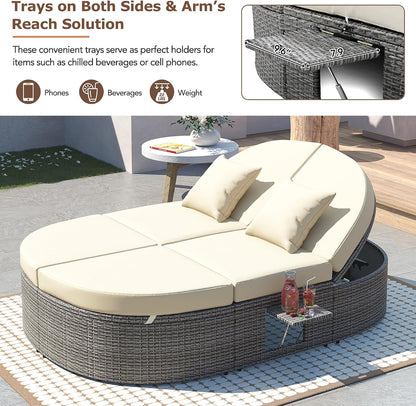 🌴 Outdoor Adjustable Daybed – Rattan Lounge Recliner Sofa 🛋️✨