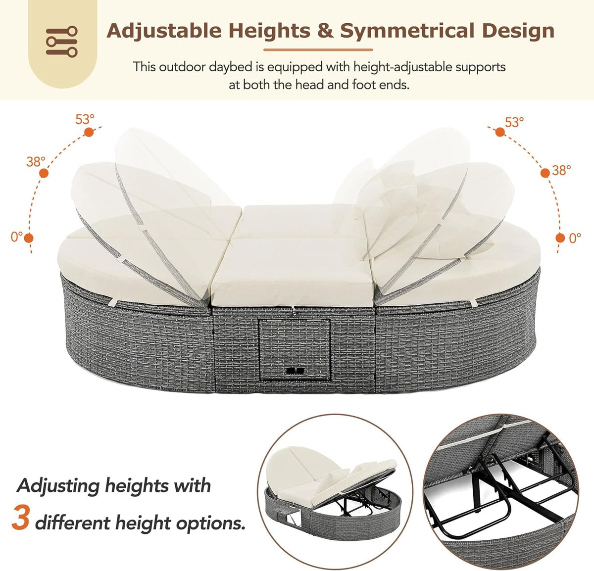 🌴 Outdoor Adjustable Daybed – Rattan Lounge Recliner Sofa 🛋️✨