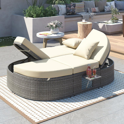 🌴 Outdoor Adjustable Daybed – Rattan Lounge Recliner Sofa 🛋️✨