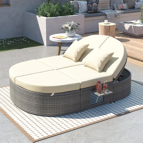 🌴 Outdoor Adjustable Daybed – Rattan Lounge Recliner Sofa 🛋️✨